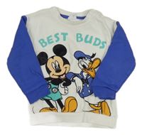 Bielo-modrá mikina s Mickeym a Donaldem Disney