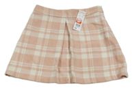 Nové - Ružovo-biela kockovaná vlnená sukňa F&F