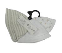 Nové - 3x - Bílá + bílá s ovečkami + šedo-bílá pruhovaná bavlněná čepice F&F