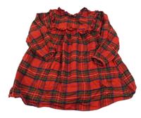 Červeno-farebné plátenné šaty s volánikmi Next