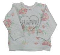 Biela kvetovaná prešívaná mikina s nápisom Ergee