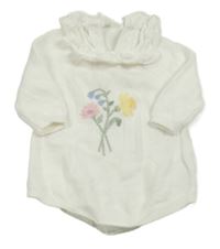 Bílé pletené body s kytičkami a volánky Nutmeg