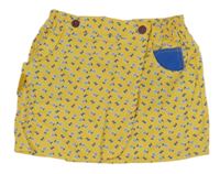 Žlto-modrá kvietkovana plátenná zavinovací sukňa