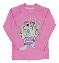 Neonově růžové UV triko s jednorožcem 