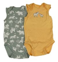 2x Oranžové + khaki body se zvířátky C&A
