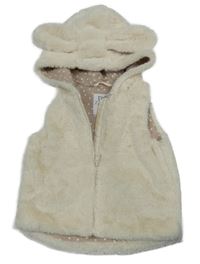 Béžová kožušinová podšitá vesta s kapucí F&F