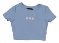 Modré rebrované crop tričko s kvietkami C&A