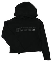 Černá crop mikina s nápisem a kapucí Guess