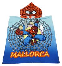 Modro-světlemodro-červené froté osuškové pončo so Spider-manem
