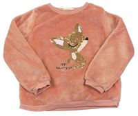Skořicová plyšová mikina so srnkou z flitrů H&M