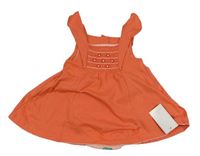 Lososové šaty s kvety a volániky a všitým body s kvietkami Mothercare