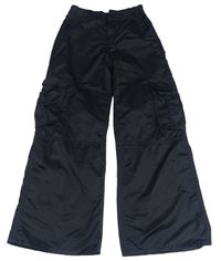 Čierne cargo saténové wide high waist nohavice H&M