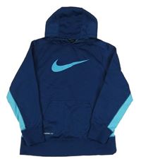Petrolejovo-azurová funkčná thermo mikina s logom a vreckom a kapucňou zn. Nike