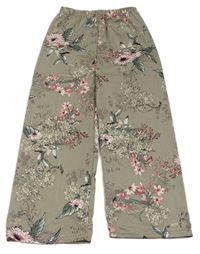 Světlešedé vzorované wide leg lehké kalhoty s kytičkami