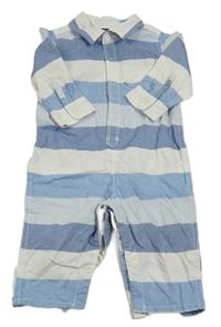 Modro-světlemodro-bílý pruhovaný overal s kapsou a límečkem GAP