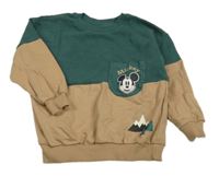 Hnedo-smaragdová mikina s Mickey a vreckom a žebrováním Disney