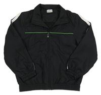 Čierna šušťáková športová bunda so zeleným a bielým pruhom POCOPIANO