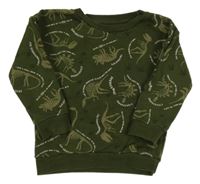 Khaki mikina s kostrami dinosaurů a nápismi PRIMARK
