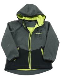 Tmavošedo-čierna softshellová bunda s číslom a písmenky a kapucňou MANA