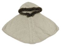 Smetanovo-svetlosivé vzorované svetrové zateplené pončo s kapucňou s kožešinou OBaïBi