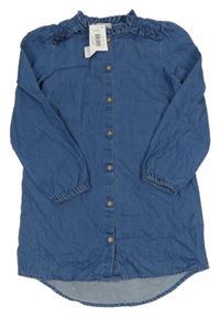 Nové - modré riflové propínací košilové šaty s volánky Matalan