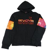 Čierno-farebně batikovaná mikina s logom a kapucňou GIVOVA