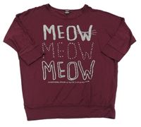 Tmavovínová oversize tunika s nápisy a kamínky Y.F.K.