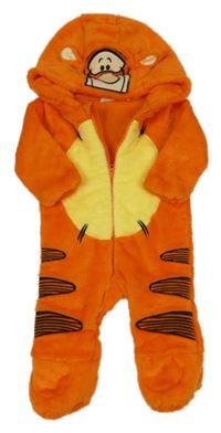 Oranžovo-žltá plyšová podšitá kombinéza s kapucí - Tiger a kapucňou Disney