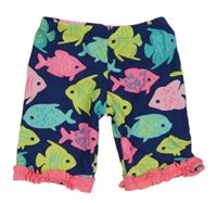 Tmavomodré UV plavkové kraťasy s rybičkami a kanýrky PUSBLU