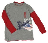 Sivo-červené melírované tričko s orelom a vlajkou Pepperts!