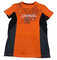 Červeno-černé sportovní tričko s logem a potiskem DEMIX