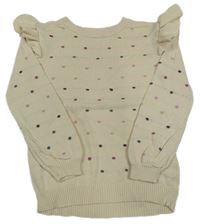 Smotanový sveter s farebnymi bodky a volánikmi Kiki&Koko