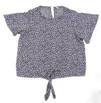 Levandulovo-černá vzorovaná crop halenka s uzlem LINDEX