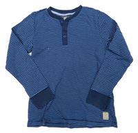 Tmavomodro-modré pruhované triko s nášivkou H&M