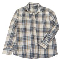 Smetanovo-tmavomodro-hnědo-oranžová kostkovaná košile H&M