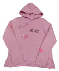 Růžová mikina s obrázky s flitry a kapsou a kapucí H&M