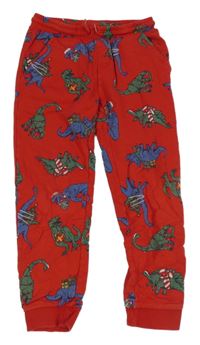 Červené tepláky s dinosaurami s vánočním motívom little kids