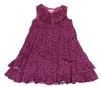 Fialové kvetované plátenné šaty s flitrami M&S