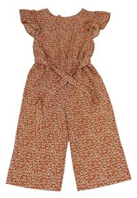 Hnědý květovaný culottes overal s páskem Matalan