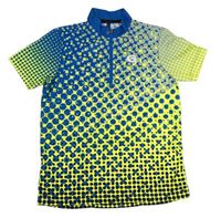 Modro-neonově žluto-šedé vzorované cyklistické tričko
