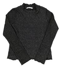 Čierny trblietavý rebrovaný crop sveter H&M