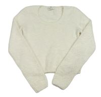 Biely chlpatý crop sveter H&M