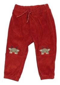 Červené rebrované plyšové tepláky so sobmi C&A