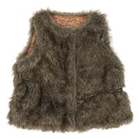 Hnedá kožušinová podšitá vesta s opaskom