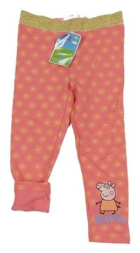 Nové - Růžové květované teplé legíny s Peppou