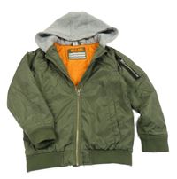 Khaki šusťáková zateplená bunda s teplákovou kapucí Dopodopo