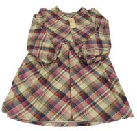 Nové - Pískovo-červeno-tmavomodré kockované šaty