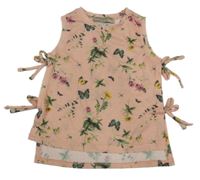 Ružový kvetovaný úpletový top s motýly LC Waikiki