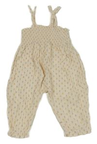 Světlebéžový květovaný mušelínový kalhotový overal Zara