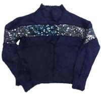 Tmavomodrý chlpatý crop sveter s flitrami Primark